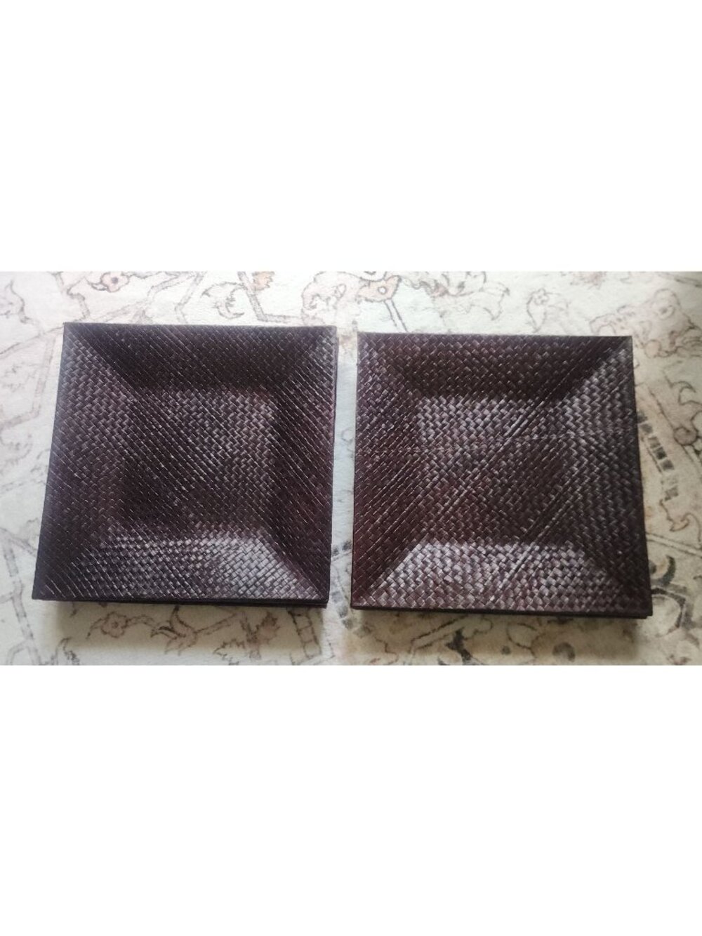 Pier 1 Brown Woven Natural Rattan Square 13 inch Plates Set Of 10